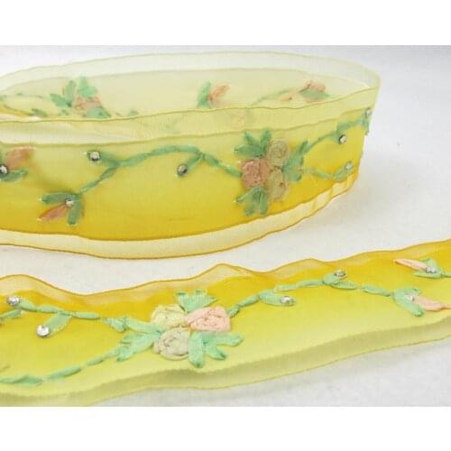 1 Yard 1 5/8 Inch Ombre Polyester Embroidered Ribbon Trim|Floral Lace Supplies|Bow Making Hair Material