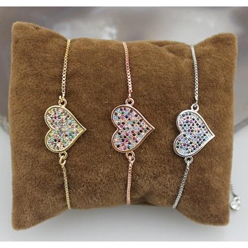 10pcs/lot adjustable Stylish heart love shape design cz bracelet, colorful cubic zircon charm bracelet accessories