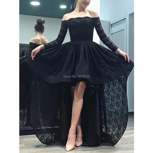 10276 Fashion Black Off-The-Shoulder long-sleeves Natural A-Line High/Low lace Homecoming Dresses/Formal Gowns Free Shipping