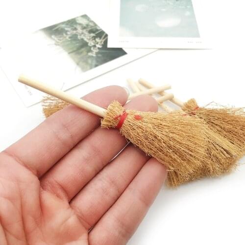 12pcs Mini Broom Red Rope Straw Brooms Hanging Decorations for Halloween Party