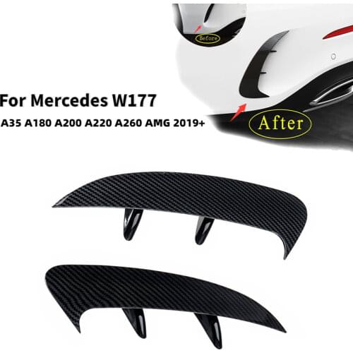 2PCS Carbon Black ABS Rear Bumper Side Vent Canards Cover Trim For Mercedes for Benz A Class W177 A200 A220 Sedan 2019 2020