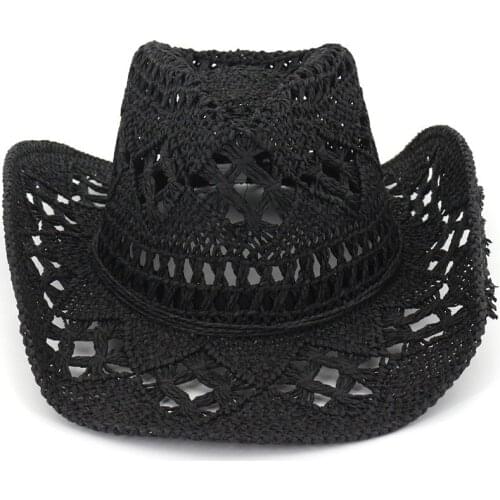 2021 Hand Knitting Western Cowboy Cowgirl Hat Straw Summer Hat Womens Sun Hat Hollow Out Beige Women Men Unisex Sunhat