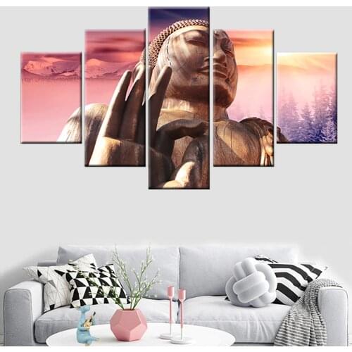 5 Panel Buddha Landscape Picture Poster HD Printing Modern Canvas Painting Wall Art Modular Living Room Home Decoration Frame