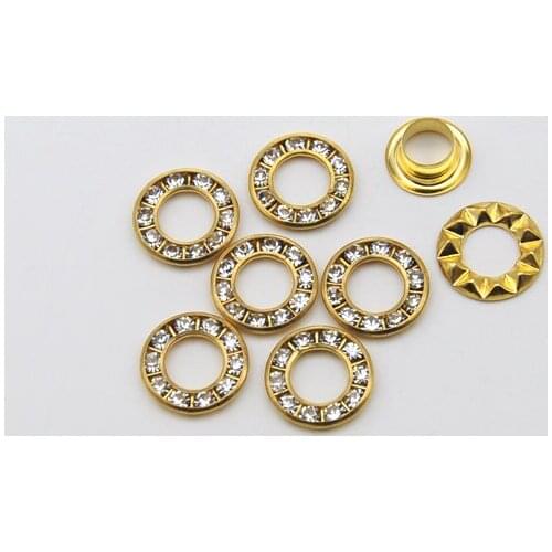 60sets eyelets Inner size 6mm round metal brass rhinestone eyelets crystal diamond grommets glass eyelets Free shipping RE12mm