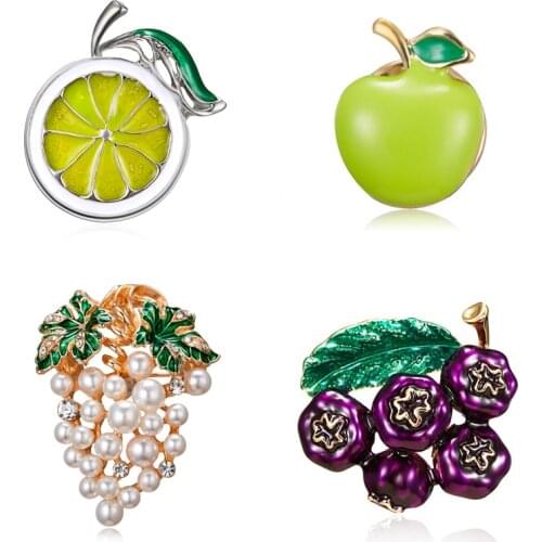 Rhinestone Fruit Plant Brooch Tangerine Slices Blueberry Apple Corn Grape Brooches Pins Women Men Clothes Hat Scarf Jeans Decor