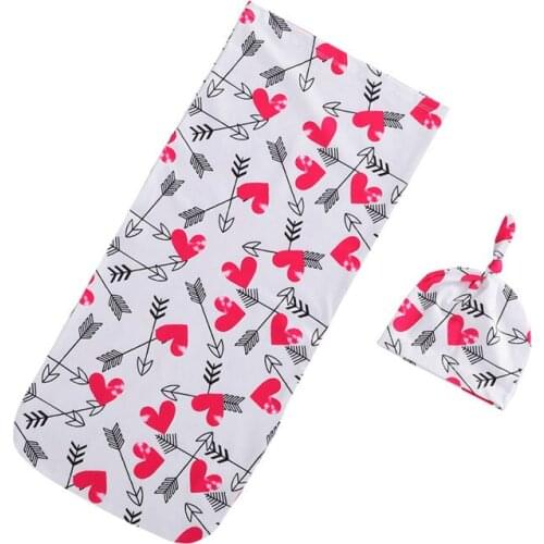 Baby Cocoon Swaddle Cartoon Cute Heart & Arrow Pattern Soft Stretchy Sleeping Bag with Beanie Hat Perfect for 0-6 Months Babies