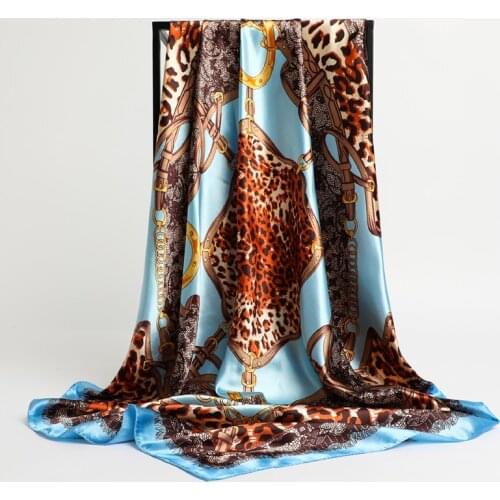 Women 2021print Leopard Women Silk Satin Square Scarf Hair Band Kerchief Female Hijab Wrap Muslim Headscarves Shawl Bandana