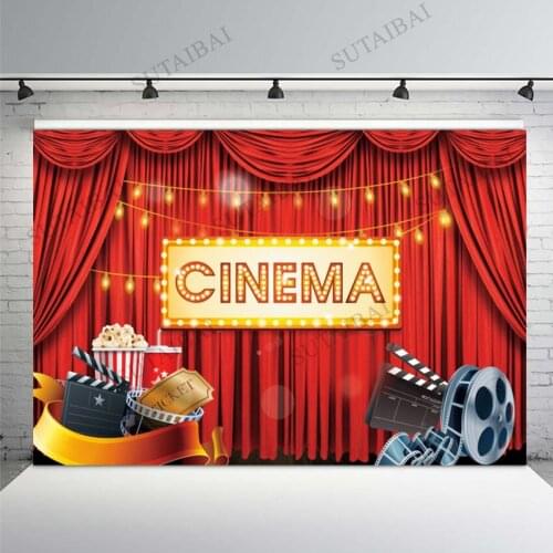 Red Curtain Backdrop for Photography Cinema Projector Bulb Party Child Custom Poster Photo Background Photographic Photobooth