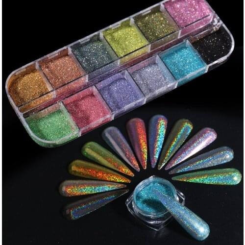 Laser Holographic Silver Blue Nails Glitter Dust DIY Winter Charm Pigment Chrome Nail Powder Flakes Art Tips Accessories