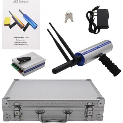 Silver Long Range AKS Gold Metal Detector Underground Metal Locator w/ 2 Antennas Aluminum Carry Case