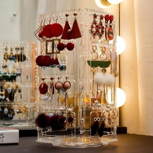 Multifunctional Rotation Jewelry Storage Rack Necklace Earrings Rack Dustproof Capacity Hanging Jewelry Desktop Storage Rack
