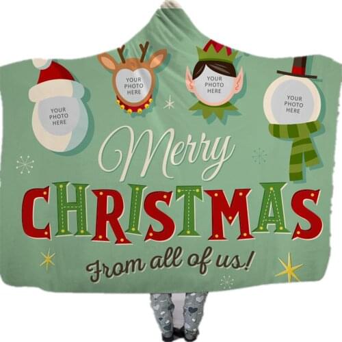 Fashion Printed Hooded Blanket Trendy Christmas Customized Double-layer Thickening Sports Household Blanket Lazy Blanket