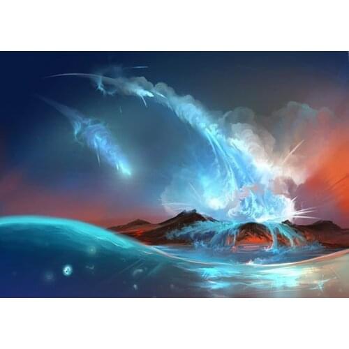 5D DIY Poured Glue Diamond Painting Kits Scalloped Edge The Collision of Molten Slurry and Sea Water Wall Decoration Unique Gift