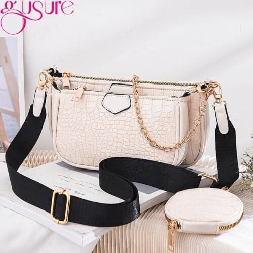 Gusure 3pcs sets Fashion Crocodile Pattern Womens Shoulder Bag PU Leather Crossbody Handbags Female Casual Tote Bag Small Purse