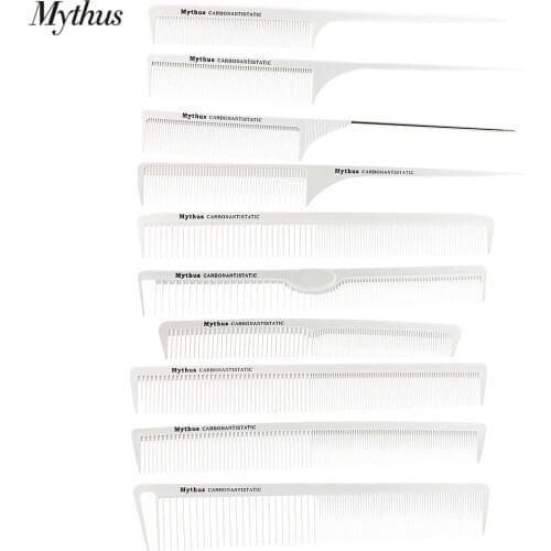Mythus Featured 10PC Antistatic Carbon Hairdressing Comb Kit Heat Resistant Hairdresser Combs For Haircut Hairstyling Tail Comb