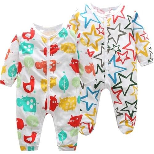 Autumn Long Sleeve Cotton Five-pointed Star cartoon animals Graffiti Printing Baby Jumpsuit Toddler Girls boys Clothing Romper