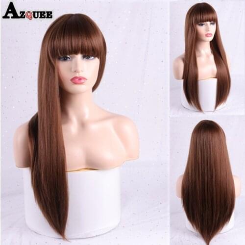 AZQUEEN Synthetic Wigs Long Straight Brown Blonde Layered Hairstyle Ombre Gray Ash Full Wigs with Bangs for Black Women