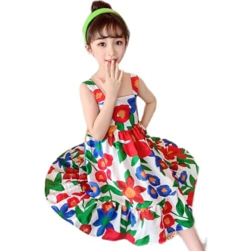 Dresses For Girls Floral Girl Beach Dress Casual Style Children Party Dress Teenage Girls Clothes 6 8 10 12 14