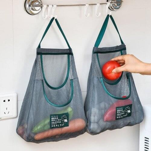 Portable Reusable Grocery Bags Washable Mesh Bag Fruit Vegetable Shopping Mesh String Hanging Bags Kitchen Organizer Handbag