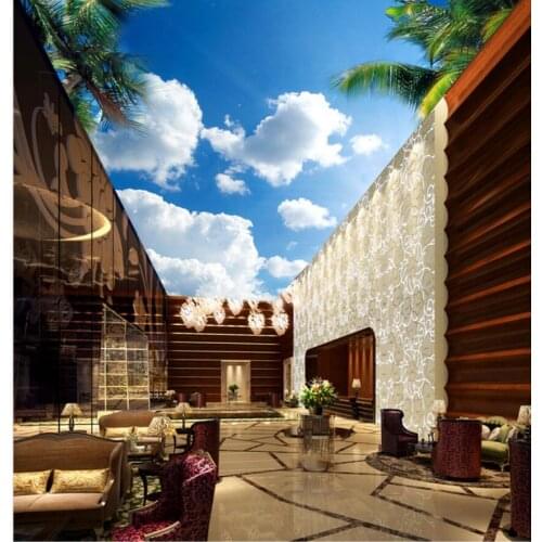 Ceiling Decor Mural Wallpaper For Living Room Bedroom beautiful blue sky and white cloud coconut tree ceiling mural