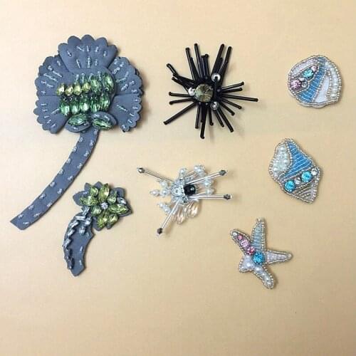 Fine 3D Handmade Rhinestone Sonch Starfish Crystal Beaded Patches Sew On Crystal Patches For Clothing Beading Appliques