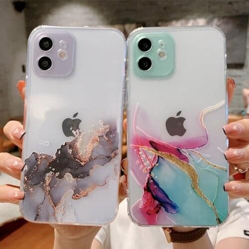 Watercolor Painting Transparent Phone Case For iPhone 12 11 Pro Max 12 Mini X XR XS Max 7 8 Plus Shockproof Soft TPU Coque Cover