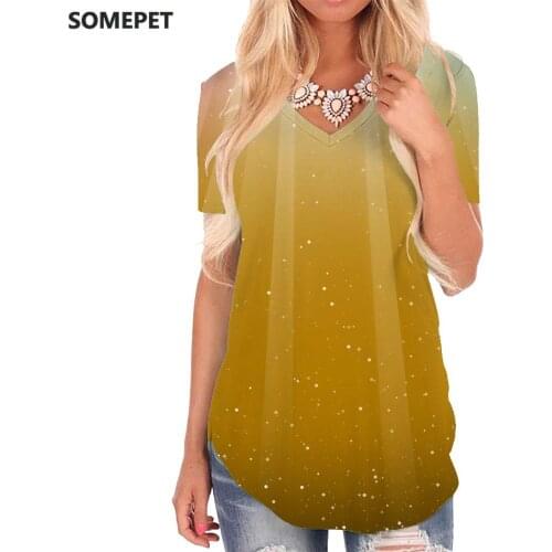 SOMEPET Psychedelic T Shirt Women Colorful Funny T shirts Shine V-neck Tshirt Womens Clothing Fashion Casual Tops Streetwear
