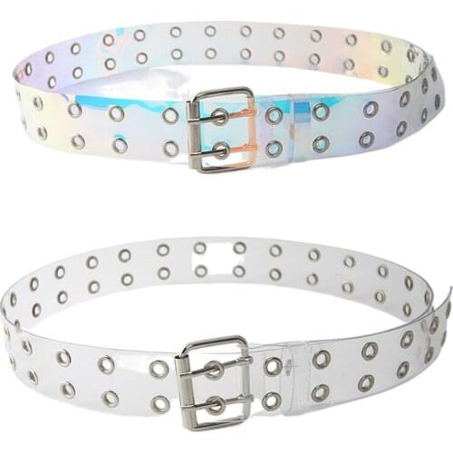Women Plastic PVC Clear Full Grommet Belt Female Disigner Punk Rivet Pin Buckle Transparent belt Trouser Jeans dress waistband