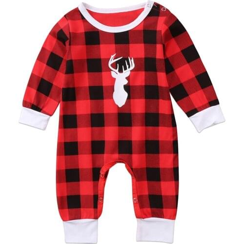 XMAS Newborn Baby Rompers Deer Christmas Boys Girls Jumpsuit Long Sleeve Plaid Playsuit One-piece Outfits Cotton Clothes 0-3T