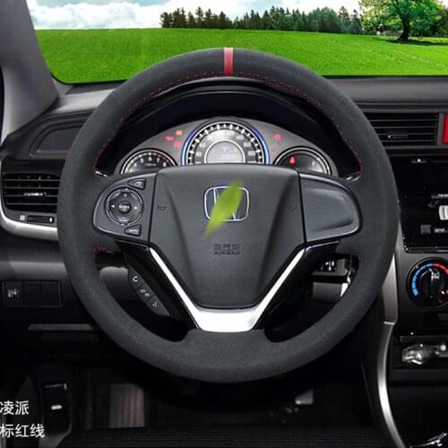 DIY Black Genuine Leather Suede Car Steering Wheel Cover For Honda Lingpai CR-V car assessoires 2012 2013 2014 2015 2016