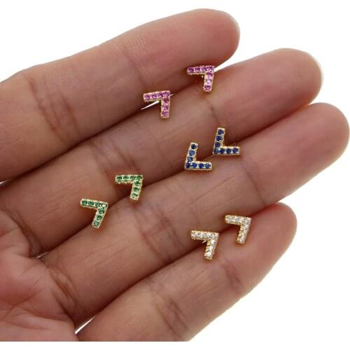 925 Sterling Silver White Geen Red Cz Paved Cute Small Stud Jewelry For Girls Minimalist Stack Rainbow Fashion Vermeil Jewelry