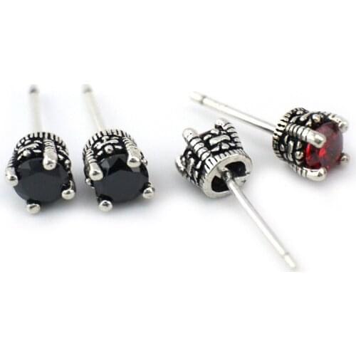 925 Sterling Silver Biker Red Crystal Post Stud 5mm Earrings Women Men Jewelry A1040