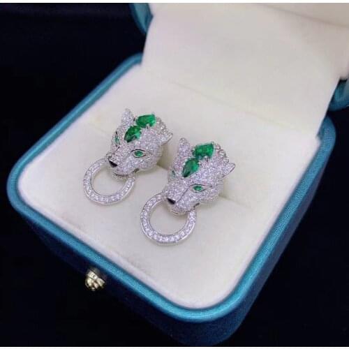 Leopard stud earring 925 sterling silver with cubic zircon fine women jewelry green blue red color free shipping