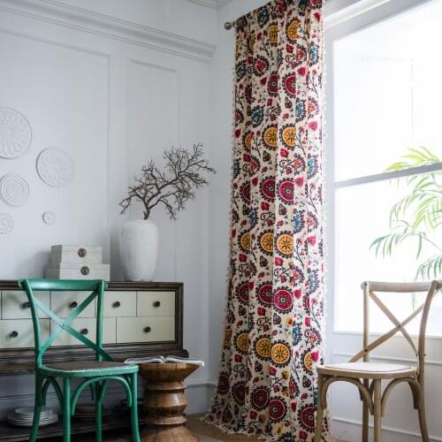 Curtains for living room vintage line cotton curtains for bedroom Bohemian floral print curtains Window Curtain Drapes