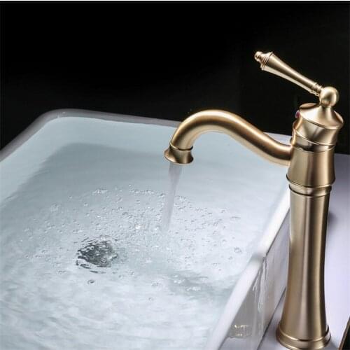 Bathroom Basin Faucets Solid Brass Brushed Gold Deck Mounted Single Handle Hot & Cold Sink Mixer tap Lavatory Crane Faucet