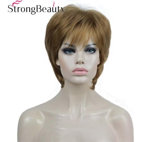 StrongBeauty Short Straight Layered Wig Women Synthetic Hair Thick Lady Wigs Many Colors
