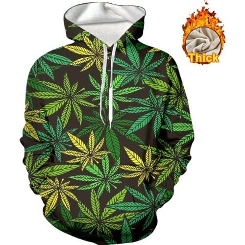 OGKB Green Leaves 3D Printed Mens Autumn Winter Warm Sweatshirts Hip Hop Thicken Hoodies Streetwear Harajuku Plus Size Pullover