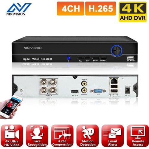 NINIVISION H265+ 4K 8MP 4 Channel 6 in 1 Hybrid WIFI TVi CVI NVR AHD CCTV DVR Surveillance Video Audio Recoder