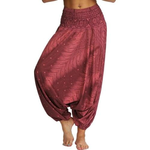 Womens Boho Yoga Pants High Waisted Loose Harem Pants Hippie Flowy Casual Beach Pants