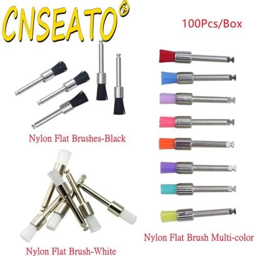 100Pcs Dental Nylon Polishing Brush Flat Head Brushes Cup Teeth Prophy Polisher Latch Type Dentist Materials Tool Kit Dentistry