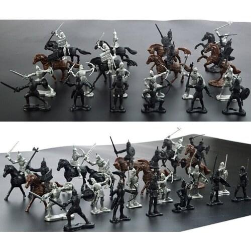 28pcs/set Medieval Warrior Horse Cavalry Knight Middle Age Castle War Solider Chess Figure pack Collections for Kids Boy Adult