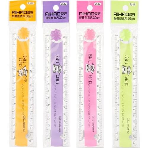 30CM New Cute Kawaii Study Time Color Folding Ruler Multifunction DIY Drawing Rulers For Kids Students Office School Stationery