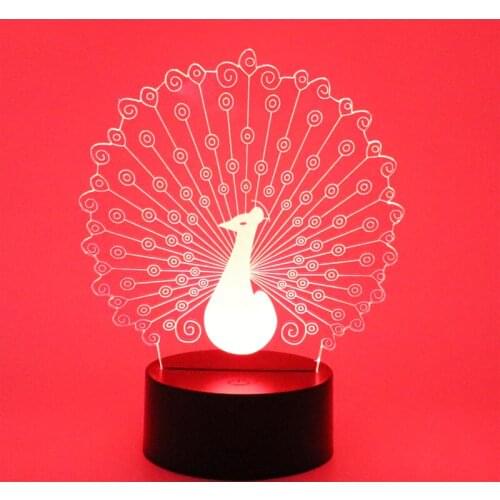 3D LED Night Light Peacock Bird with 7 Colors Light for Home Decoration Lamp Amazing Visualization Optical Illusion Awesome