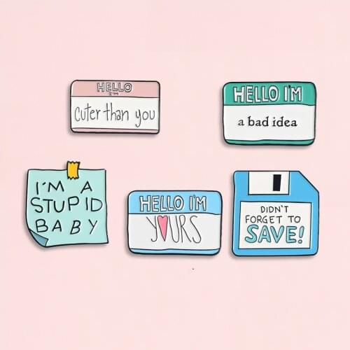 5styles interesting words Enamel Pins Colorful Square Brooches for clothes bag jeans Lapel Badge Cartoon Jewelry gift for friend