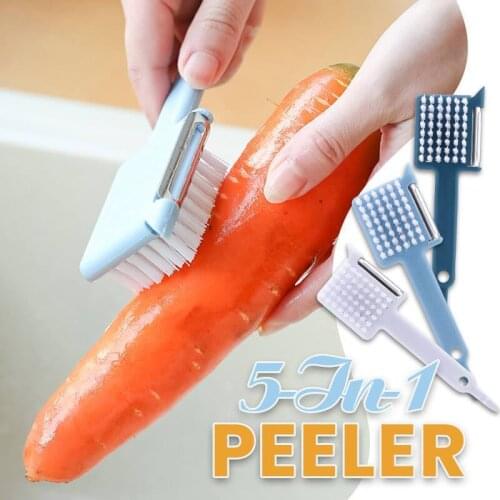 Wonderlife Peeling Knife 5 In 1 Peeler Kitchen Household Long Handle GARLIC PUREE MAKER Plastic Garlic Peeler With Brush Head