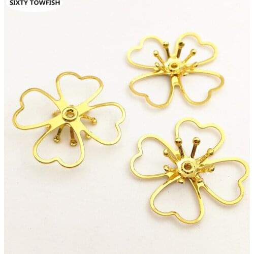50 pieces/lot 22mm Brass Silver color/Antique bronze Filigree Flower Slice Charms Setting Jewelry DIY Components B82110