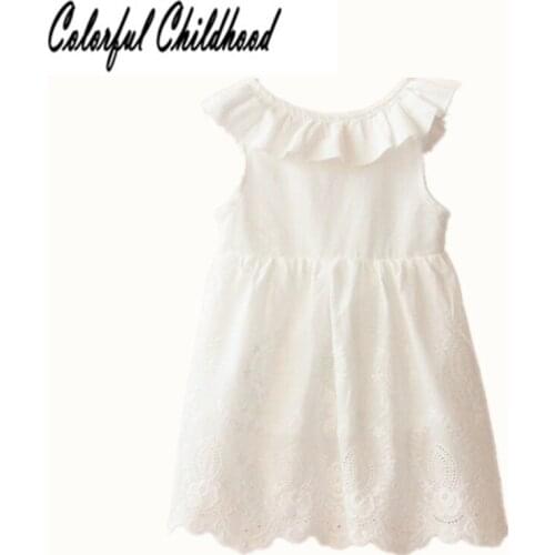 Lovely girl white dress flare sleeve princess type party&wedding wear ruffles lace design V-neck elegant baby beauty dress 2-8Y