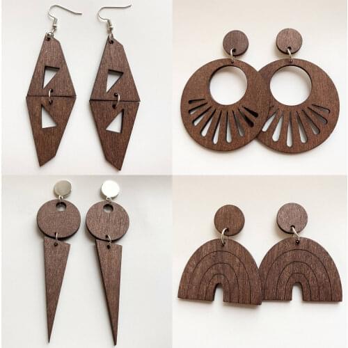 Free Shipping Abstract Geometric Wooden Earrings for Women Fashion Natural Wood Jewelry Wholesale