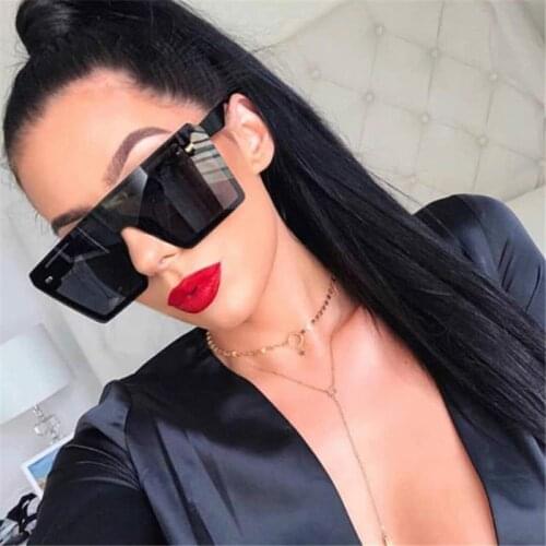 Oversized Square Sunglasses Women Luxury Brand Fashion Flat Top Red Black Clear Lens One Piece Men Gafas Shade Mirror UV400