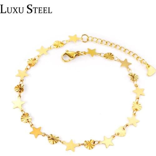 LUXUSTEEL New Simple Style Stainles Steel Heart Shape Anklets For Women Gold Color Ankle Bracelets Girls Barefoot on Leg Chain